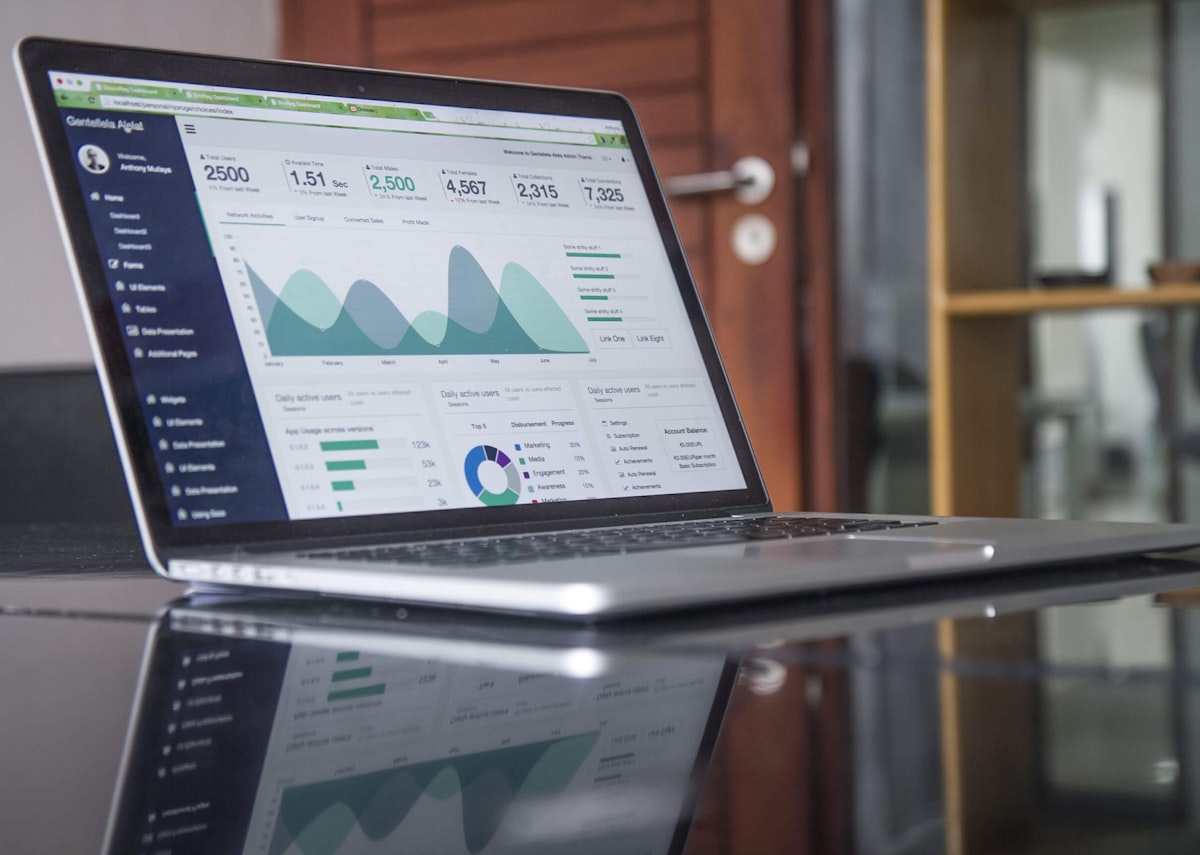 Laptop screen showing a marketing analytics dashboard with conversion charts, representing sales funnel metrics