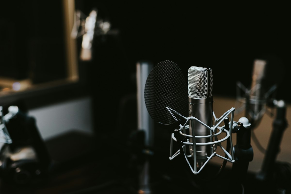 Studio microphone setup for a founder podcast recording session